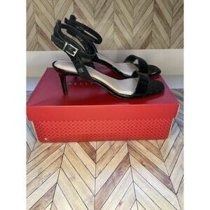 Kelly & Katie Mayla Sandal Black Patent Leather Open Toe Single Strap Heels Pump